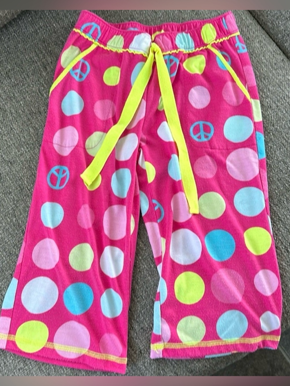 Justice Girls Pink Polka Dot Peace Sign Pajama Pants Size 6/7 Flame Resistant